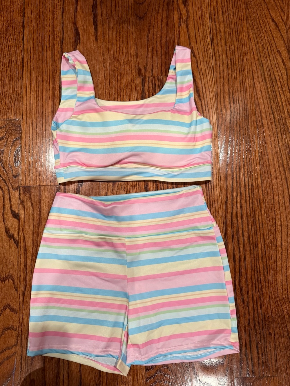 Pastel Striped High-Rise Womens Shorts in Pink, Blue & Yellow set